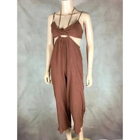 Lush Cut Out Jumpsuit Espresso Brown Boho Size S Small - Picture 10 of 10